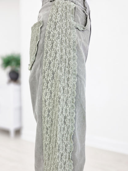 High Waist Lace Trim Baggy Jeans