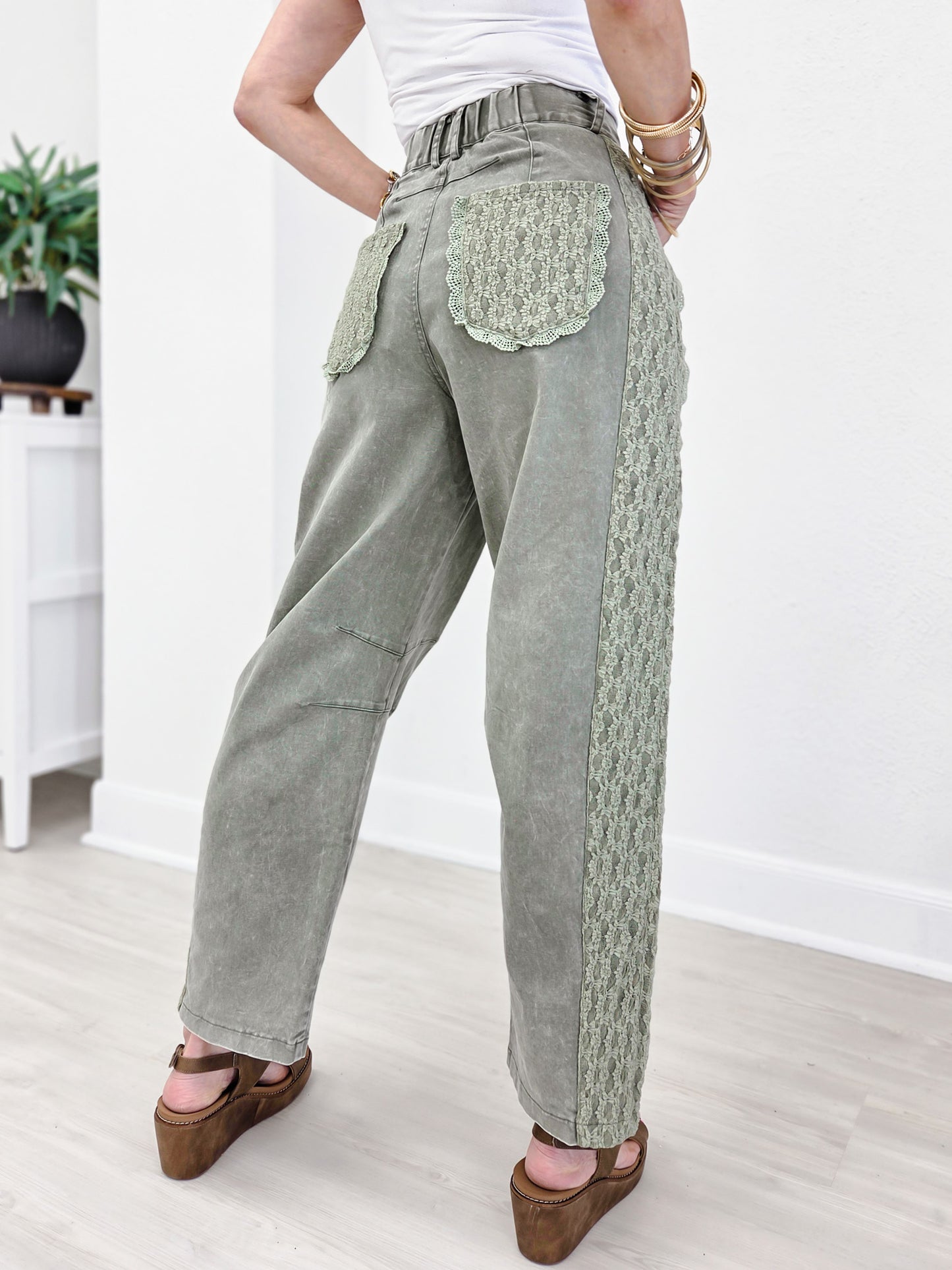 High Waist Lace Trim Baggy Jeans