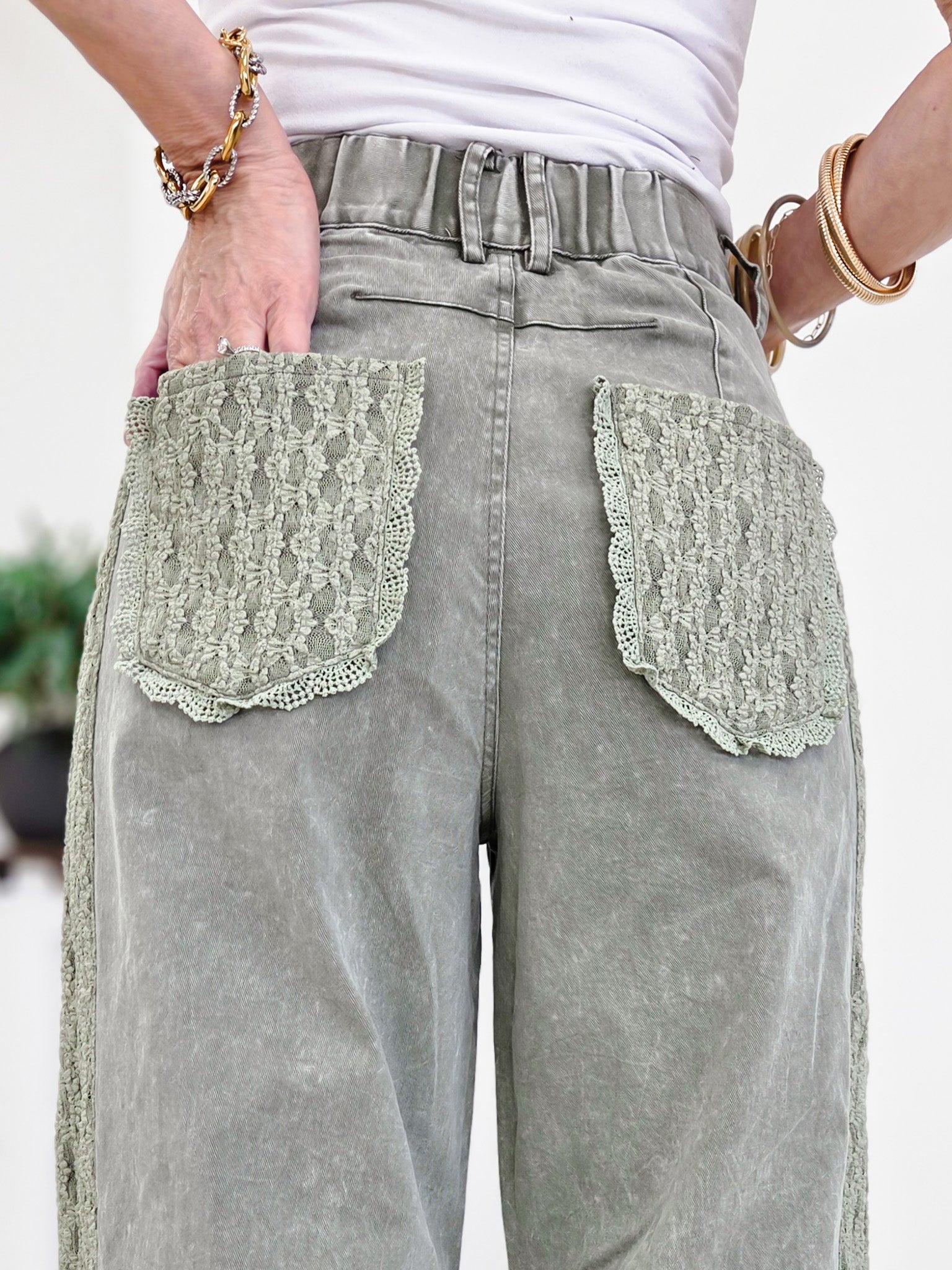 High Waist Lace Trim Baggy Jeans