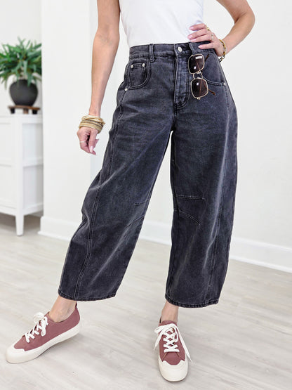 Mid Rise Wide Leg Barrel Jeans