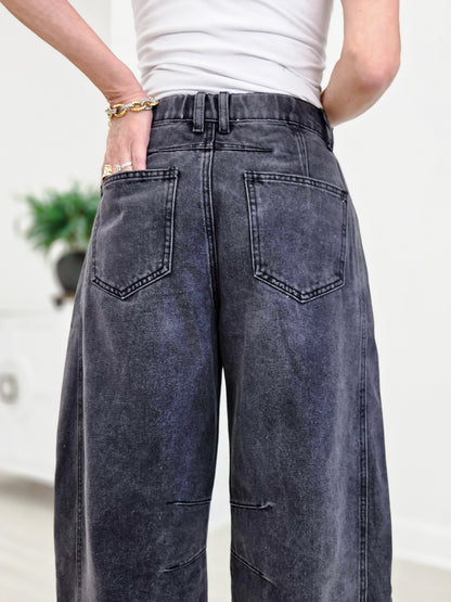 Mid Rise Wide Leg Barrel Jeans