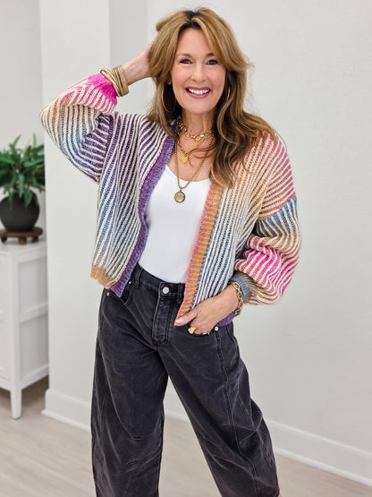 Rainbow Ombre Ribbed Knit Open Cardigan