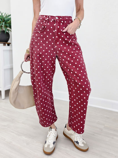 High-Waist Polka Dot Barrel Pants