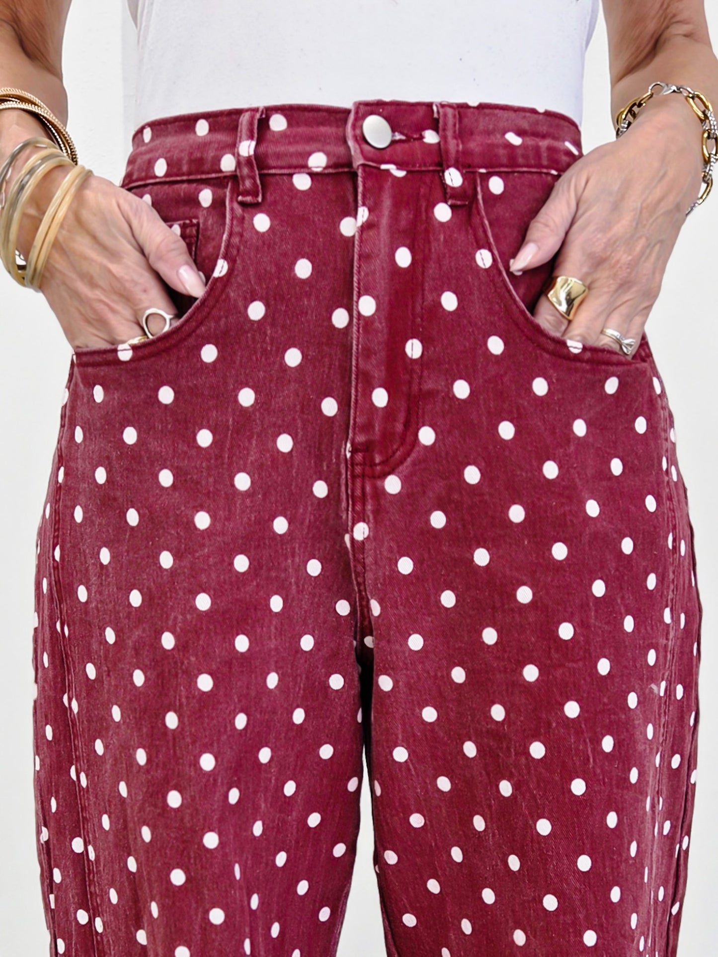 High-Waist Polka Dot Barrel Pants