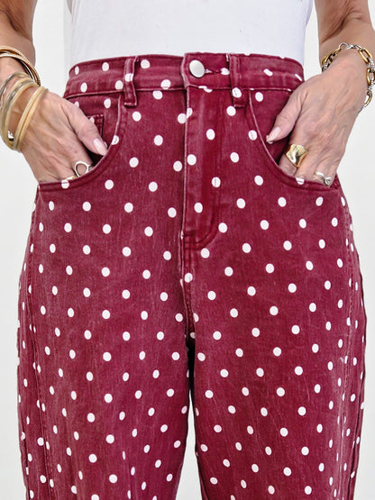High-Waist Polka Dot Barrel Pants