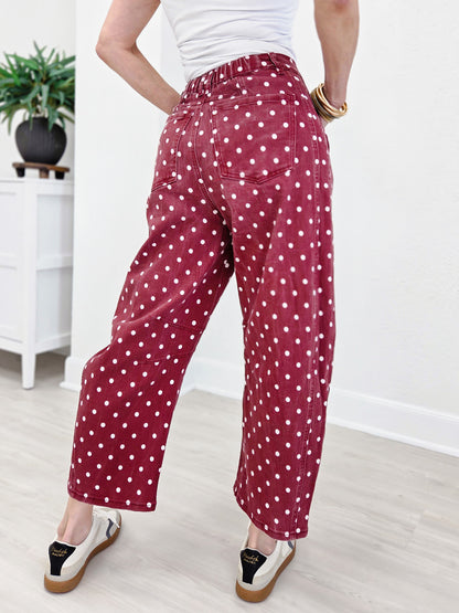 High-Waist Polka Dot Barrel Pants