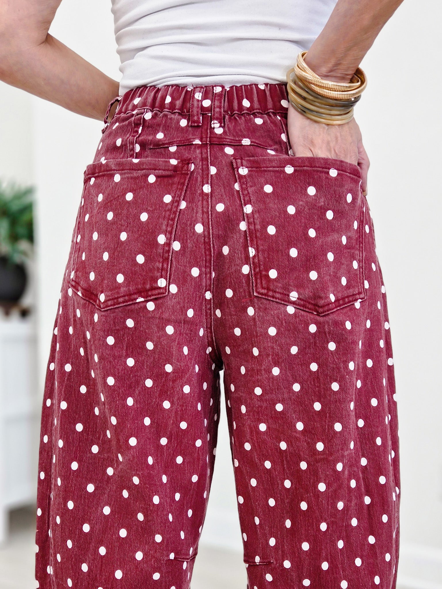 High-Waist Polka Dot Barrel Pants