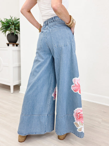 Oversized Floral Accents Wide Leg Pants