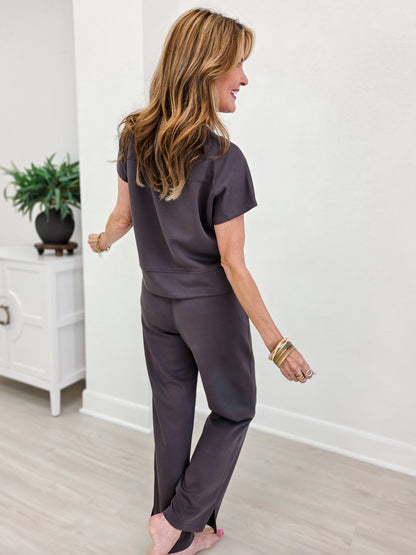 Easy Fit Set-Short Sleeve Crewneck  Top With Matching Straight Leg Pants