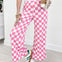 High Waist Checkered Straight Leg Knit Pants-Pink and White