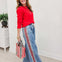 Leopard Side Stripe Wide Leg Denim Pants