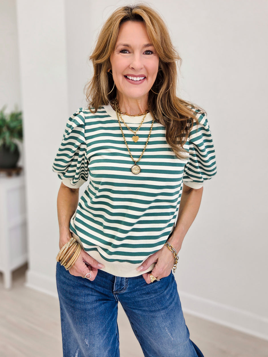 Striped Puff Sleeve Knit Top