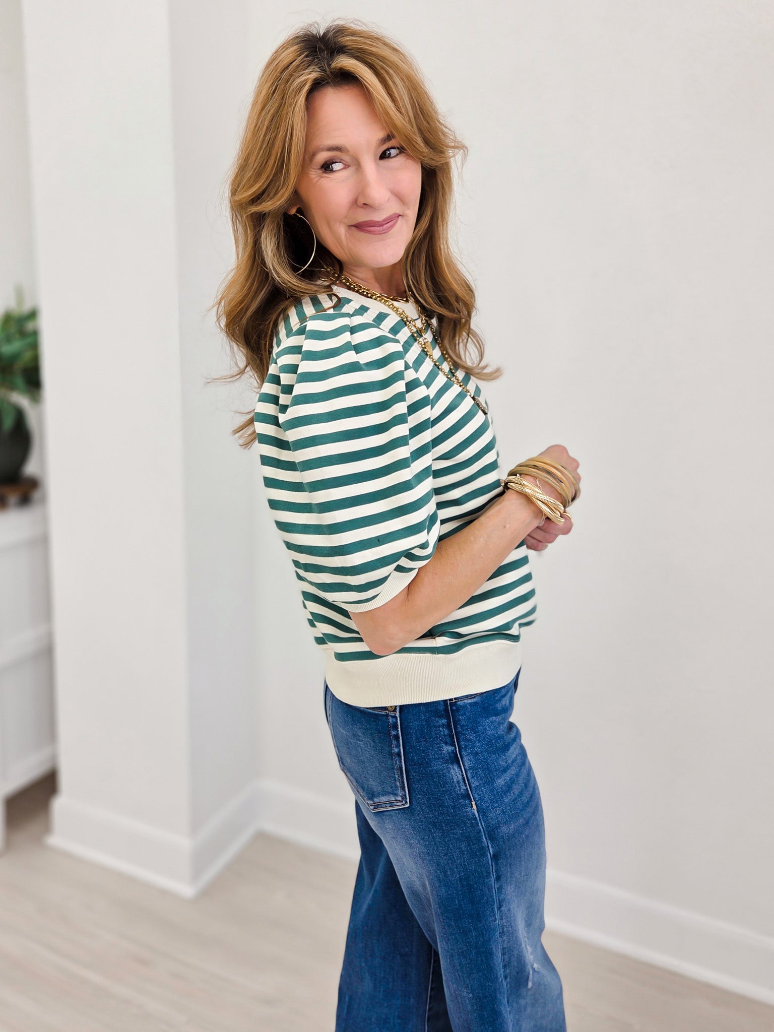 Striped Puff Sleeve Knit Top