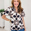 Printed Short Puff Sleeve Top With Smocked Neck Band