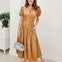 Solid Collared Short Puff Sleeve Midi Dress