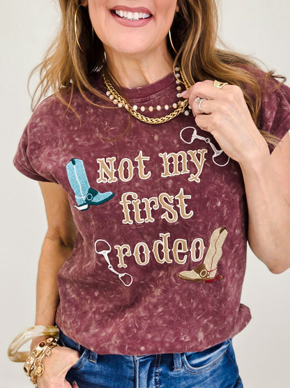 Wine Mineral Wash Embroidered Short Sleeve Top