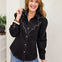 Black Denim Stretch Embroidered Puff Long Sleeve Shirt