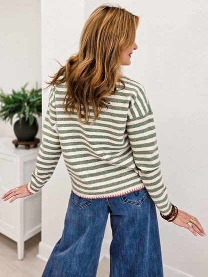 Pop Of Color Stitched Hem Long Sleeve Sweater