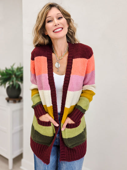 Multi Color Blocked Sweater Cardigan