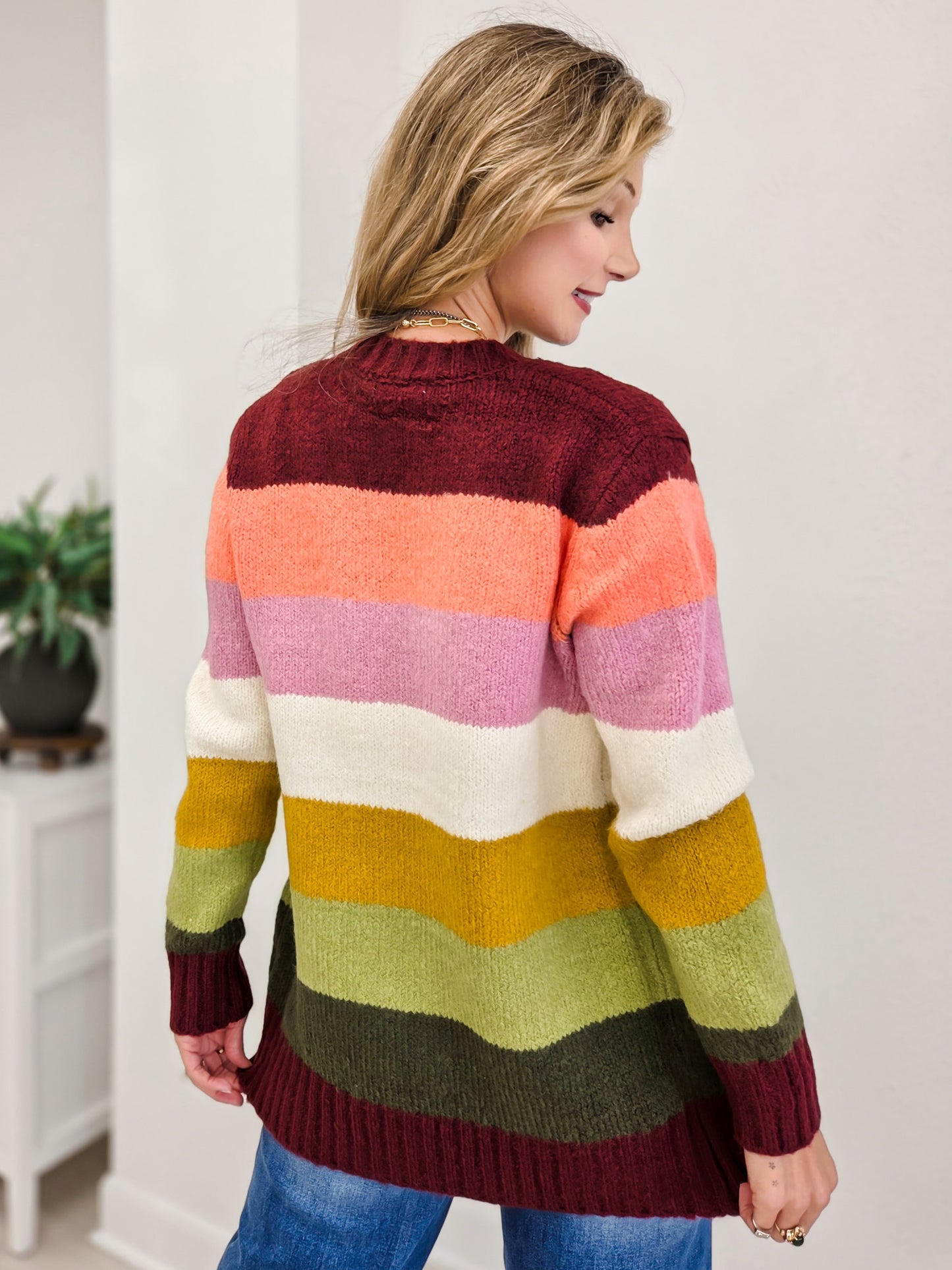 Multi Color Blocked Sweater Cardigan