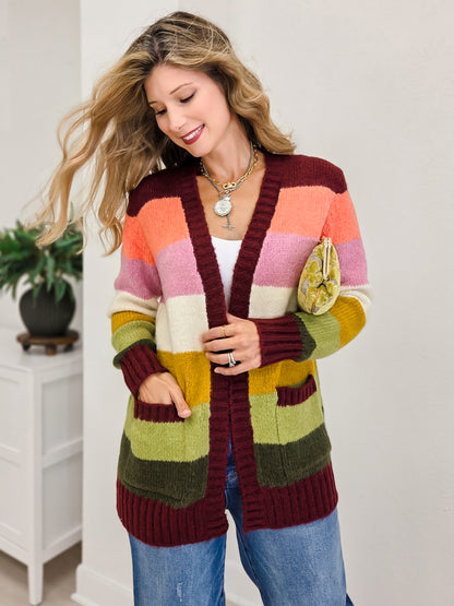 Multi Color Blocked Sweater Cardigan