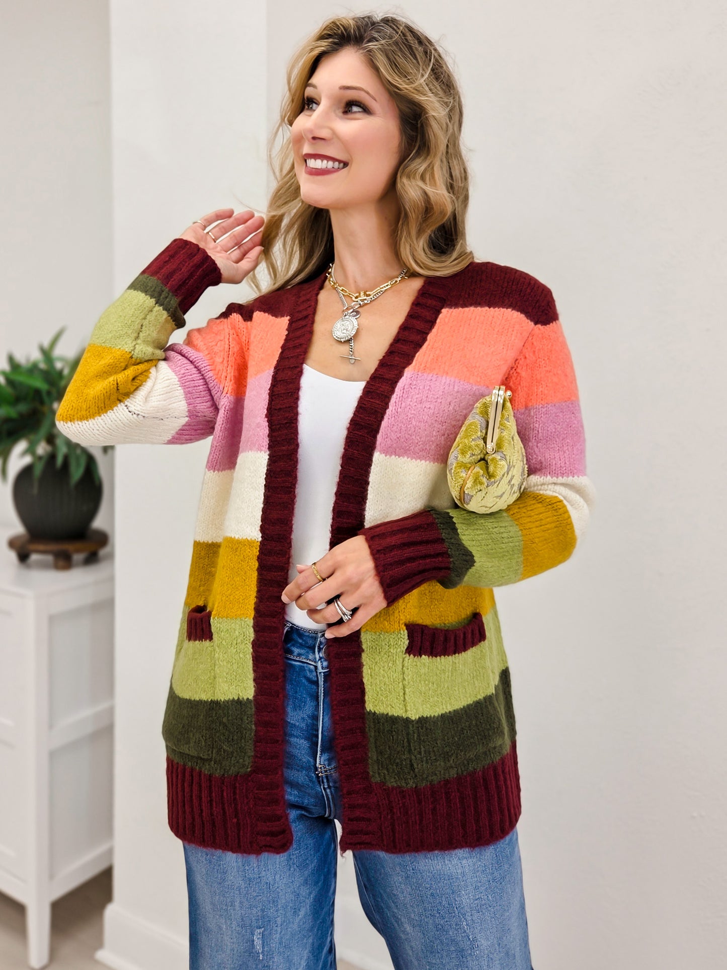 Multi Color Blocked Sweater Cardigan