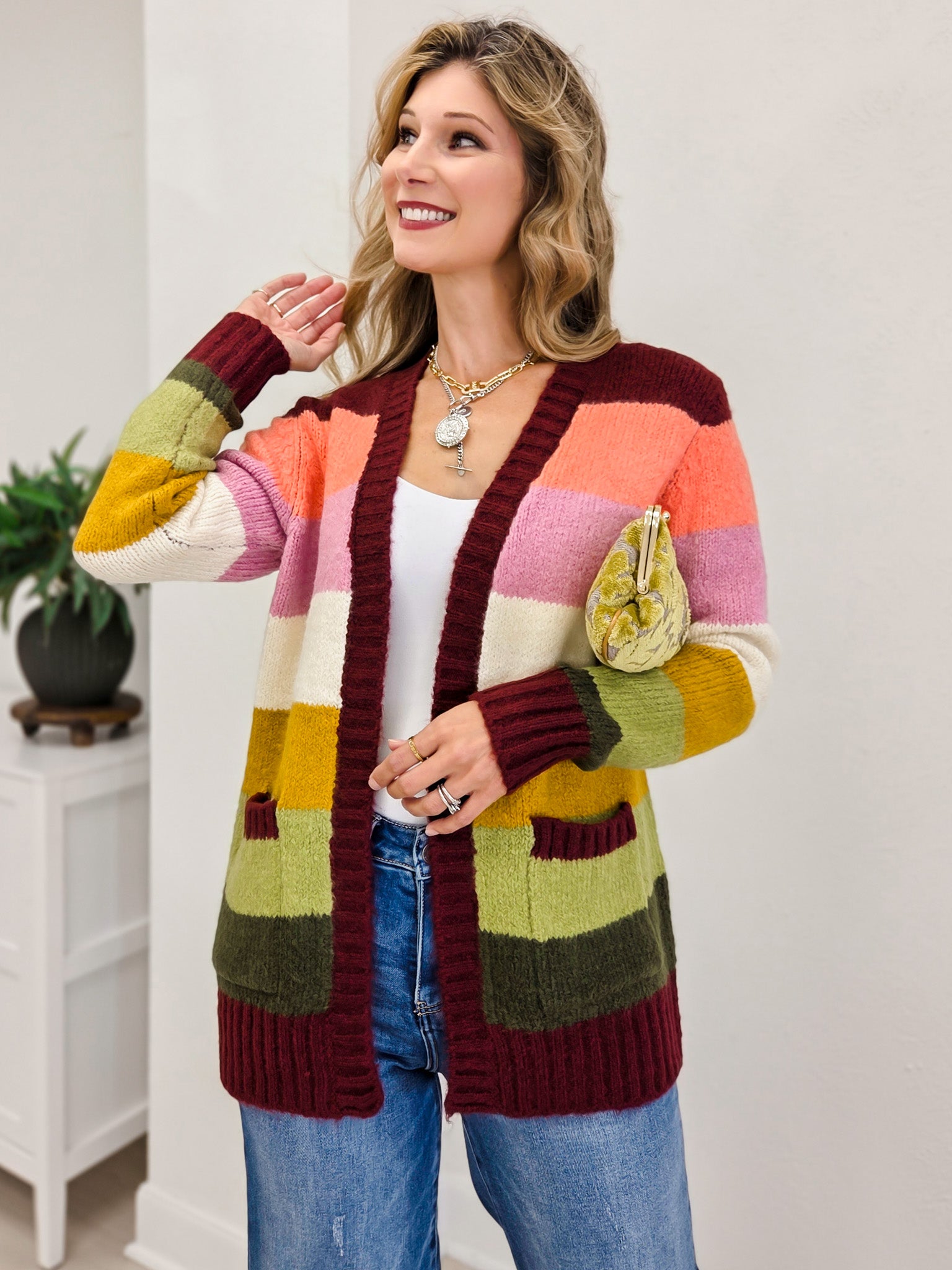 Multi Color Blocked Sweater Cardigan