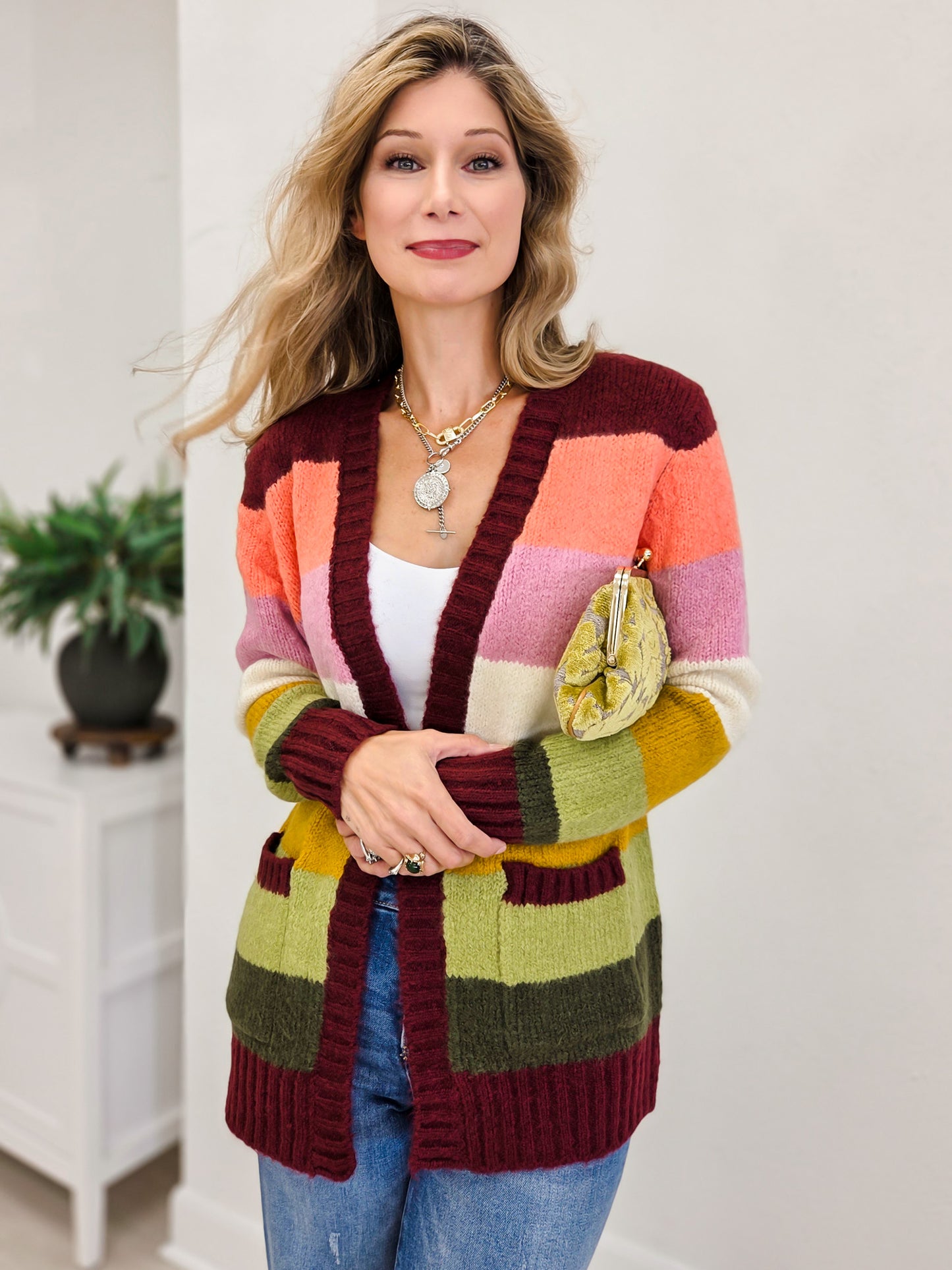 Multi Color Blocked Sweater Cardigan