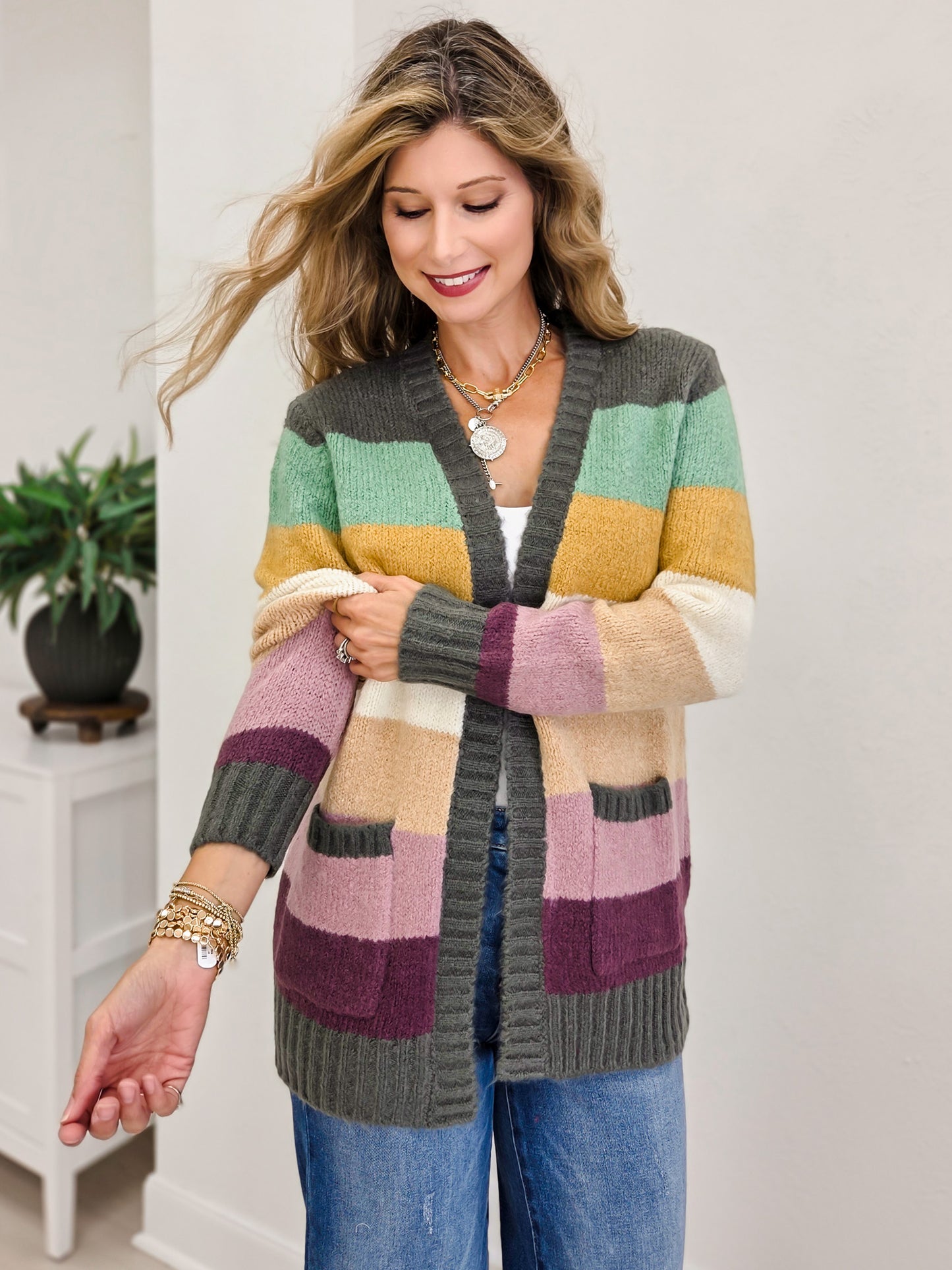 Multi Color Blocked Sweater Cardigan