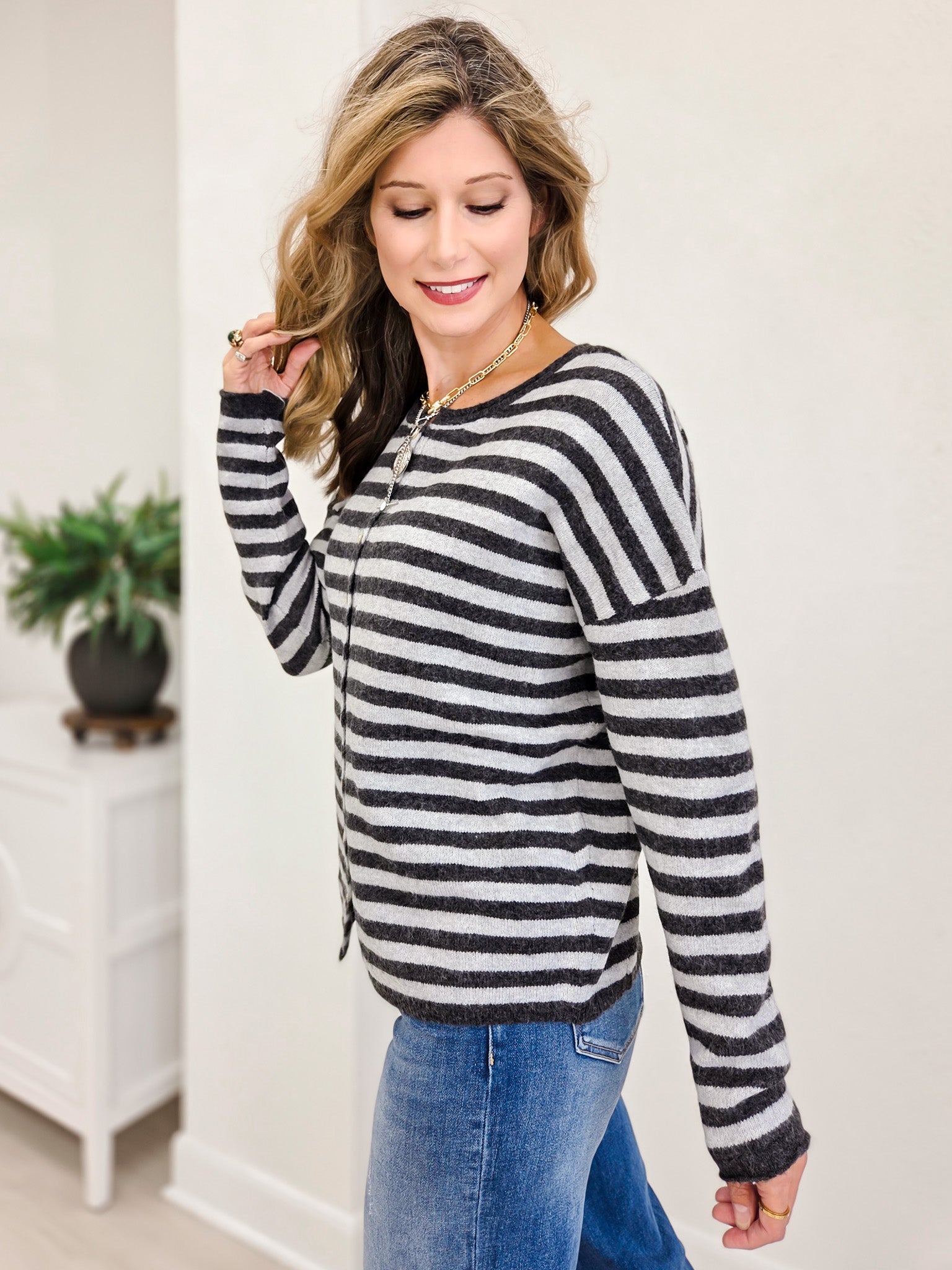 Striped Button Down Sweater Cardigan