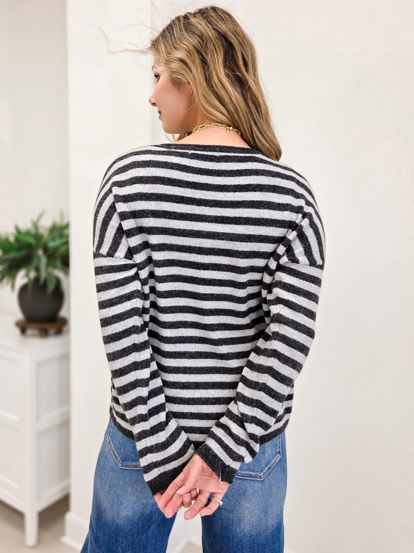 Striped Button Down Sweater Cardigan