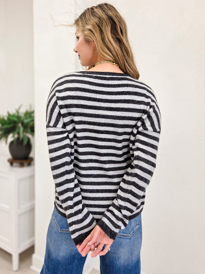 Striped Button Down Sweater Cardigan
