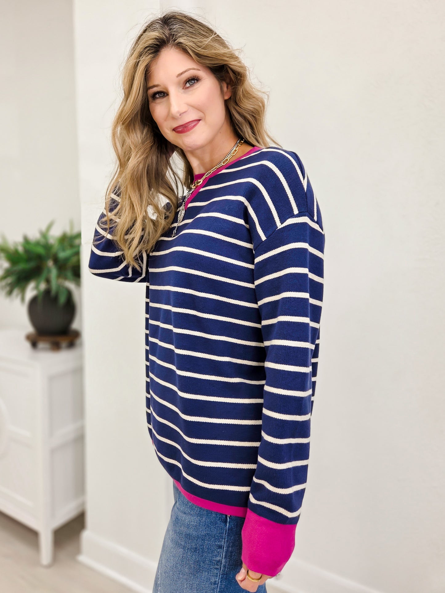 Color Contrasted Striped Sweater