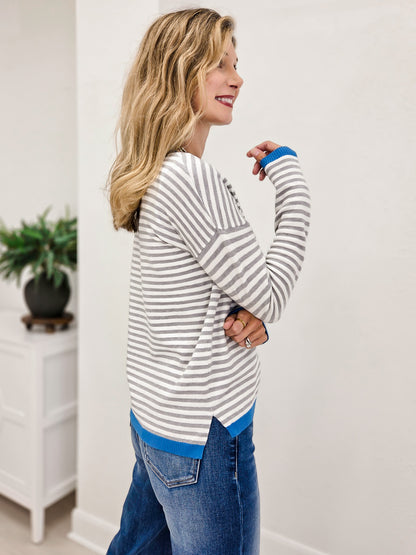 Contrast Color Block Long Sleeve Pull Over Sweater
