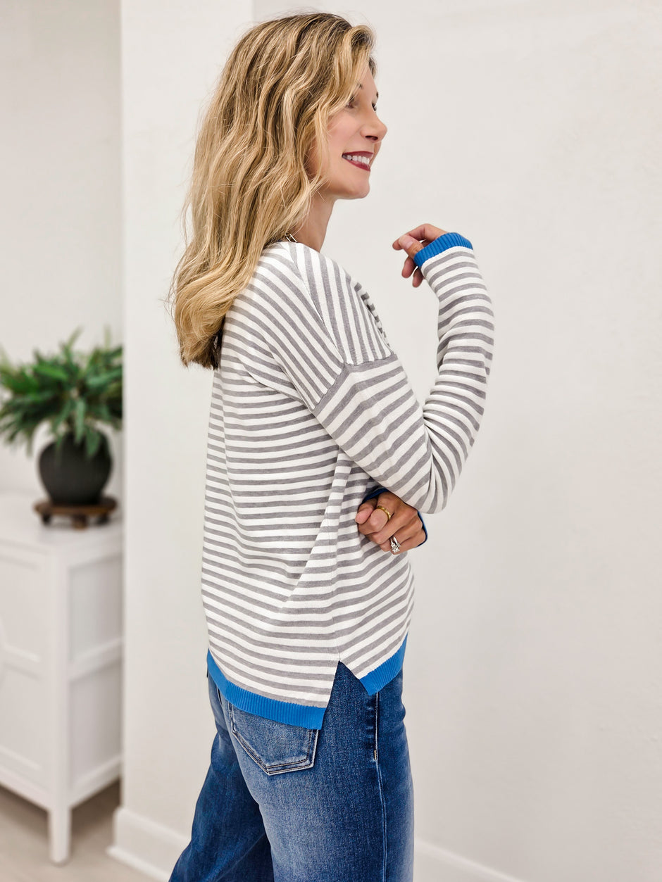 Contrast Color Block Long Sleeve Pull Over Sweater