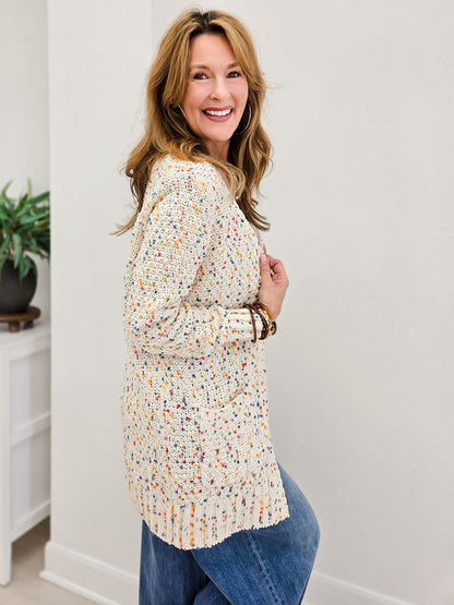 Popcorn Long Sleeve Open Front Cardigan With Pockets