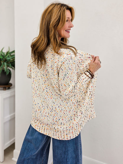 Popcorn Long Sleeve Open Front Cardigan With Pockets
