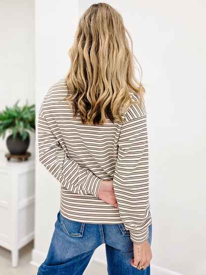 Crew Neck Drop Shoulder Novelty Stripe Long Sleeve Shirt