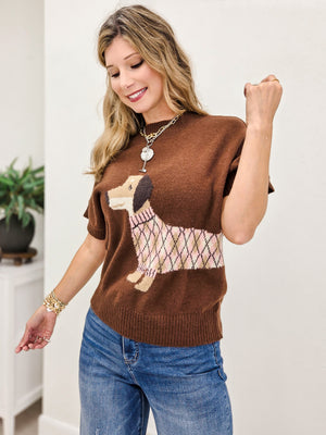 Dog Graphic Short Sleeve Knit