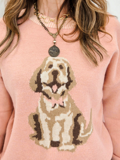 Cute Dog Intarsia Knit Sweater