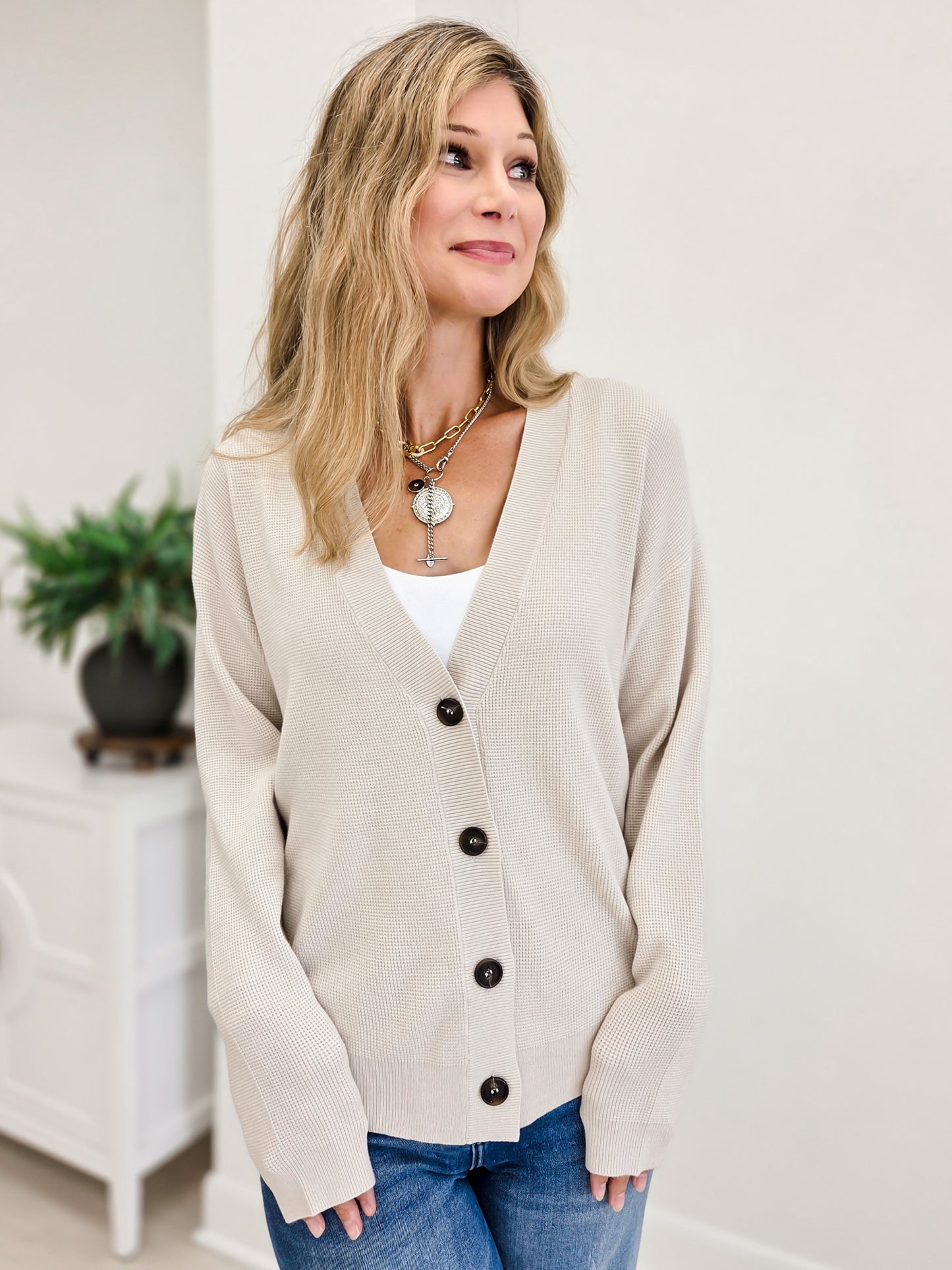 The Perfect Viscose Sweater Cardigan- Bone
