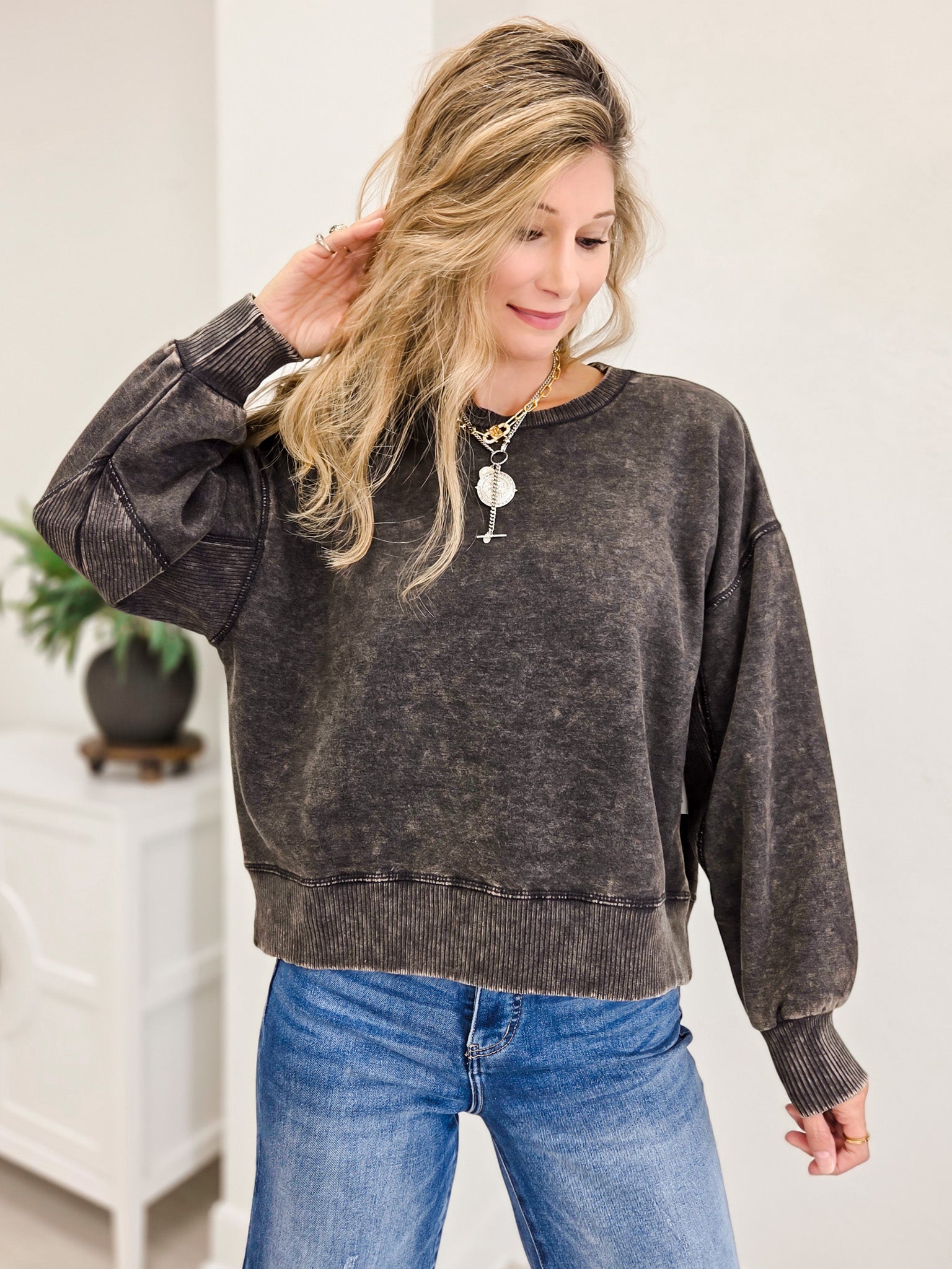 Acid Wash Fleece Oversized Pullover- Grp A