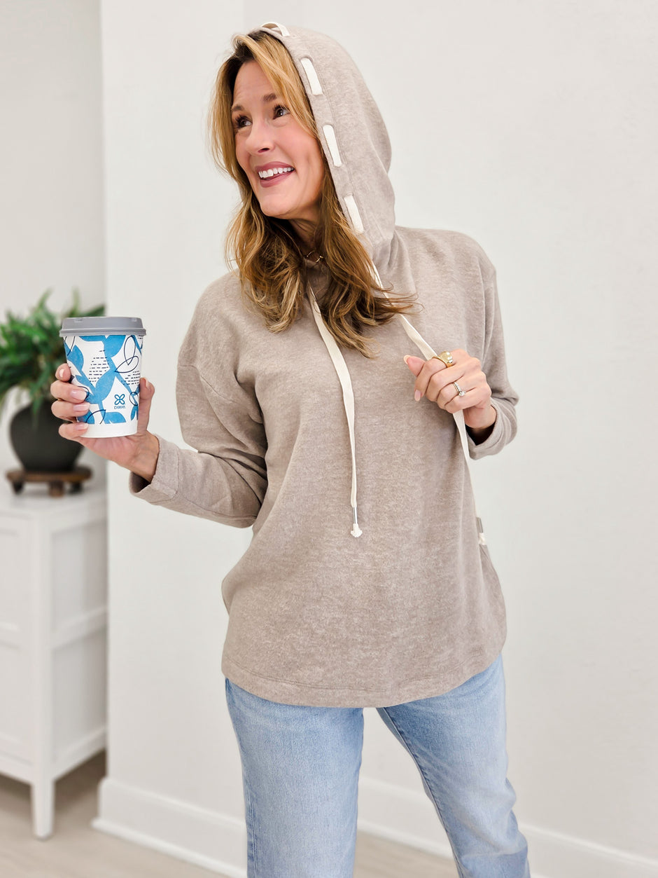 Soft Brushed Hacci Hoodie-Ash Mocha