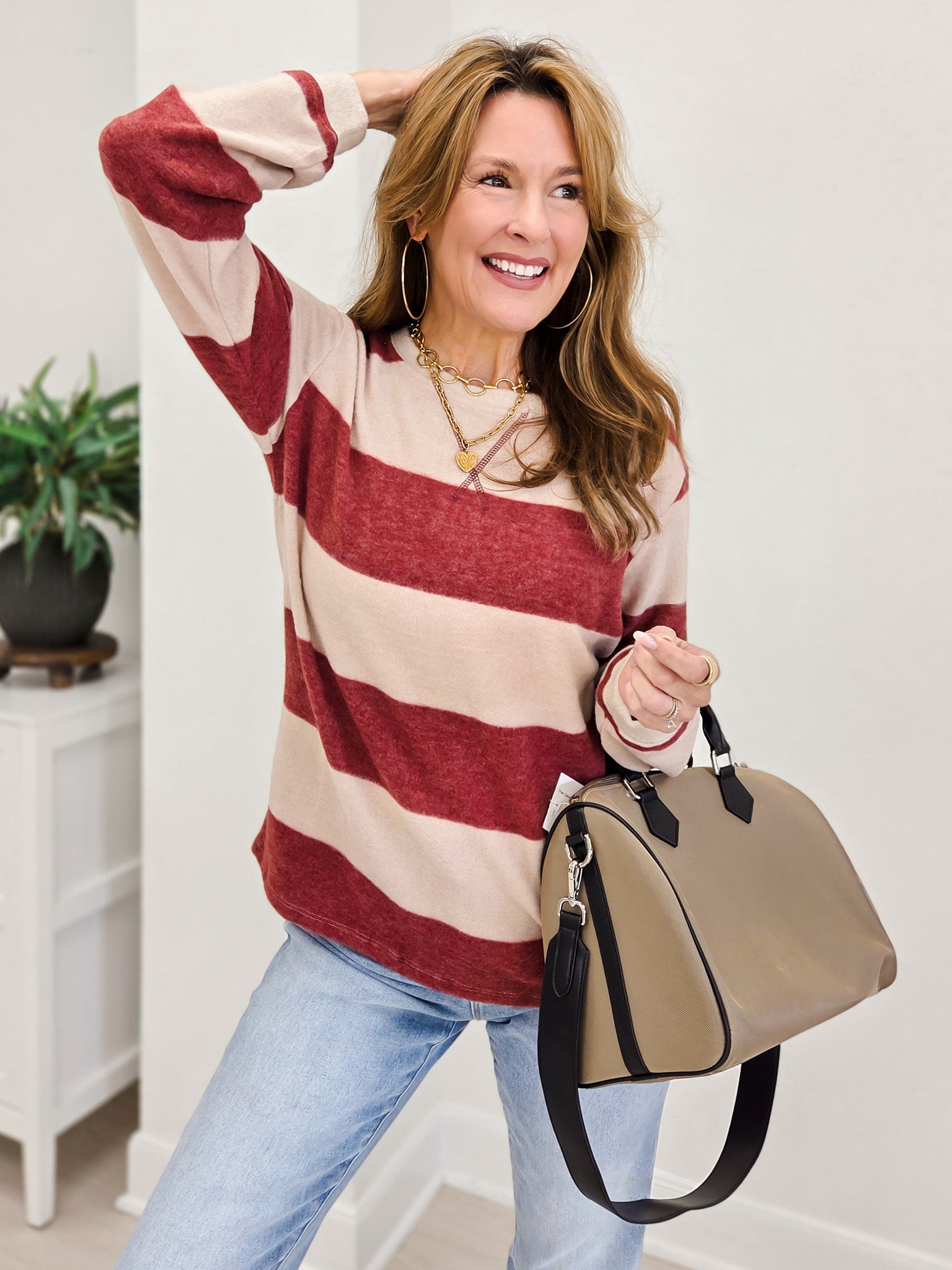 Brushed Striped Hacci Sweater-A