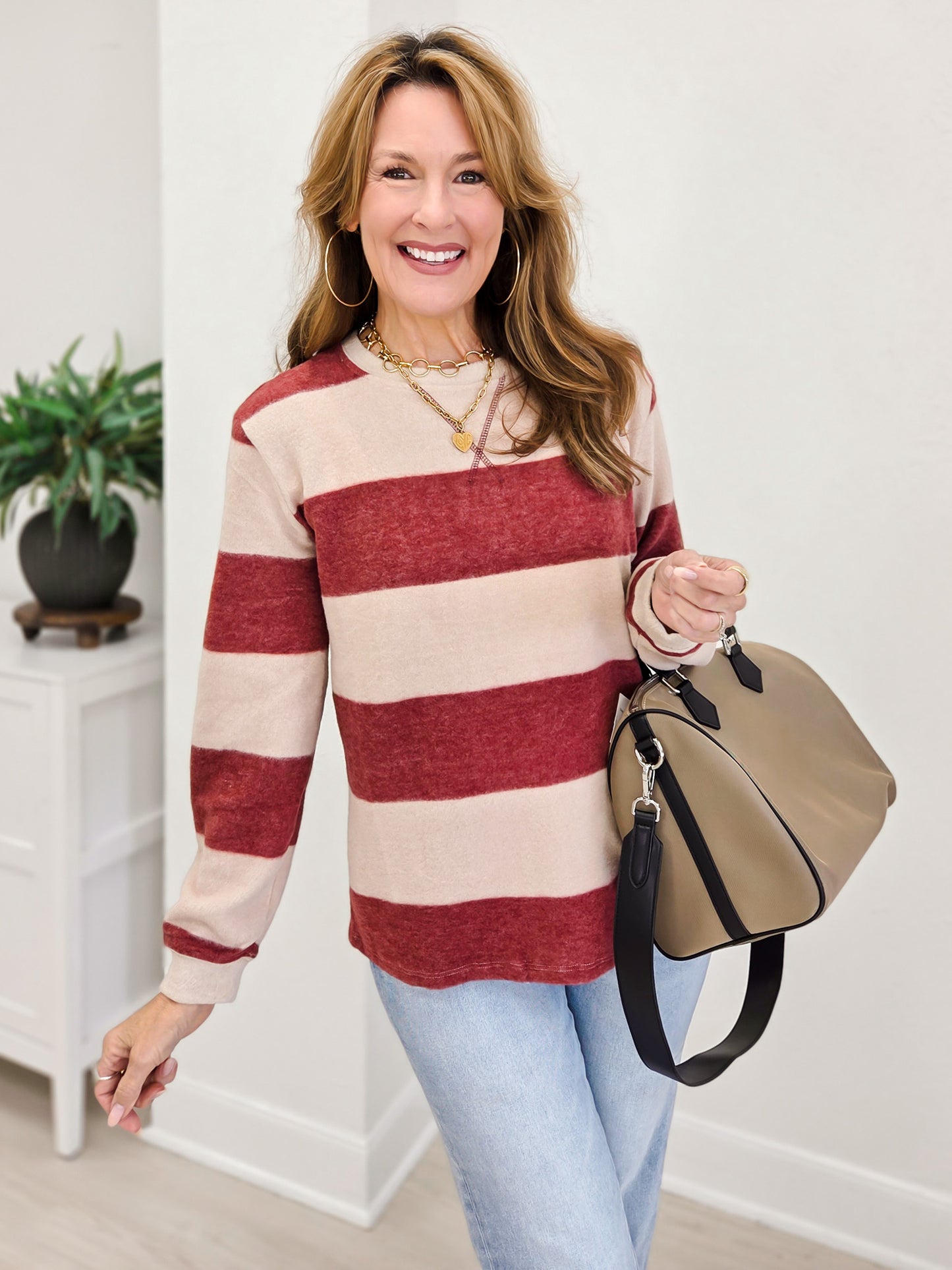 Brushed Striped Hacci Sweater-A