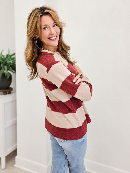 Brushed Striped Hacci Sweater-A