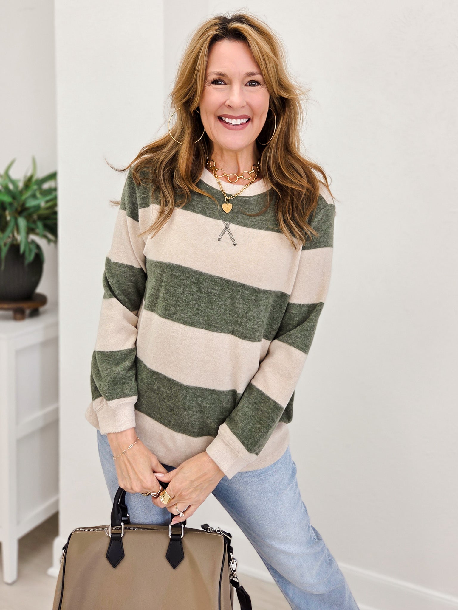 Brushed Striped Hacci Sweater-B
