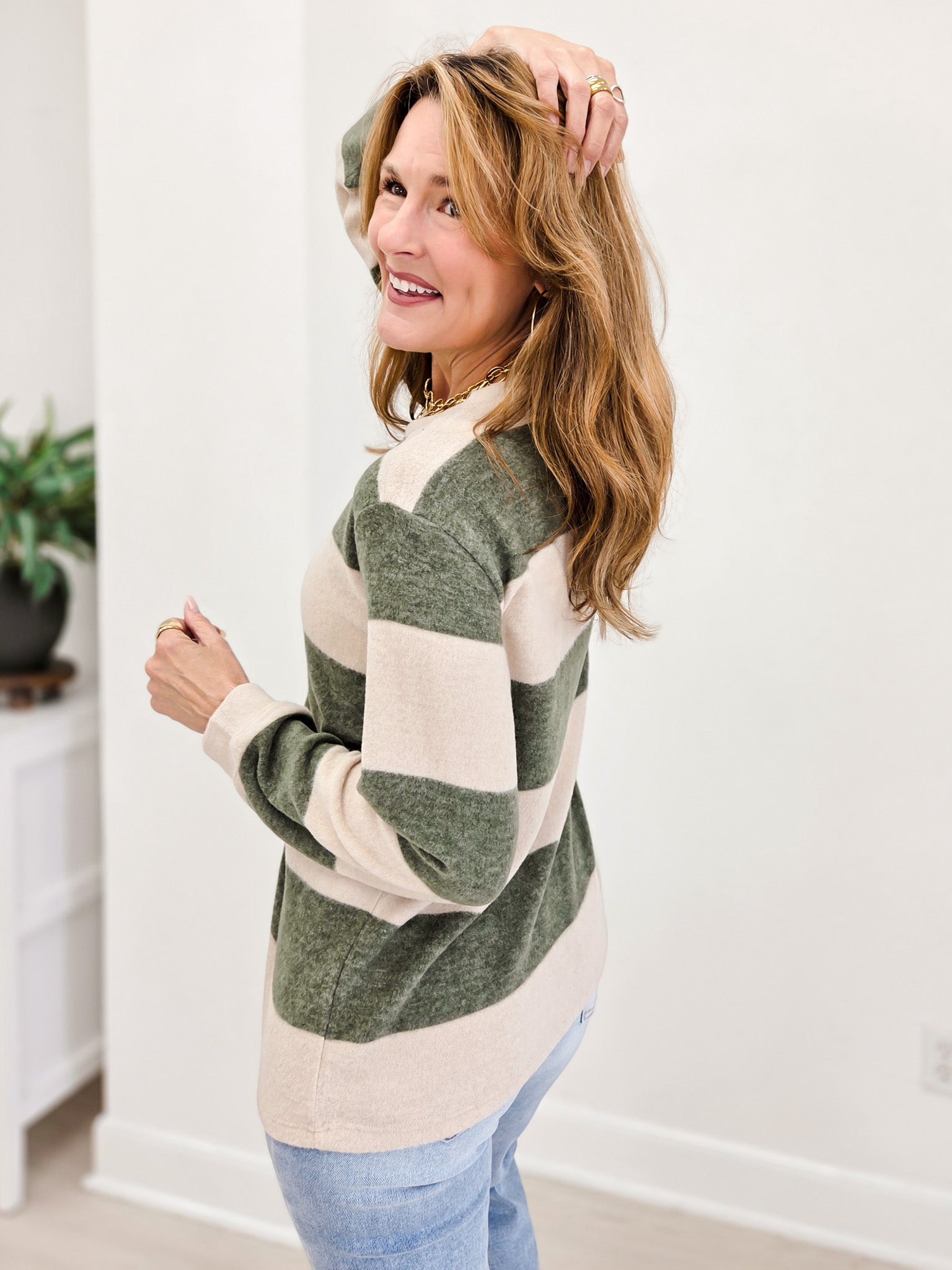 Brushed Striped Hacci Sweater-B