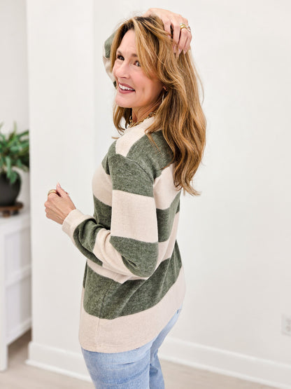 Brushed Striped Hacci Sweater-B