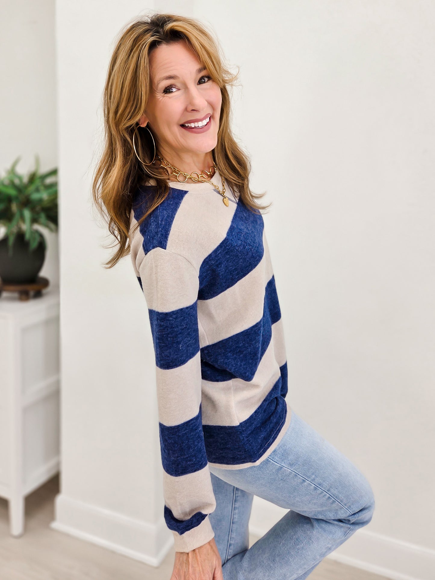 Brushed Striped Hacci Sweater-B